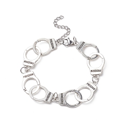 Antique Silver & Stainless Steel Color Tibetan Style Alloy Handcuff with Freedom Link Chain Necklaces for Men Women, Antique Silver & Stainless Steel Color, 7-1/2 inch(19cm)