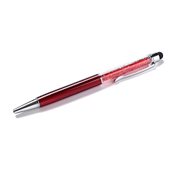 Dark Red Silicone & Plastic Touch Screen Pen, Aluminum Ball Pen, with Transparent Resin Diamond Shape Beads, Dark Red, 146x13x10mm
