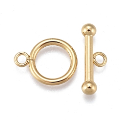 Golden 304 Stainless Steel Toggle Clasps, Ring, Golden, Ring: 18x14x2mm, Hole: 2.5mm, Bar: 7.5x21x4.5mm, Hole: 2.5mm