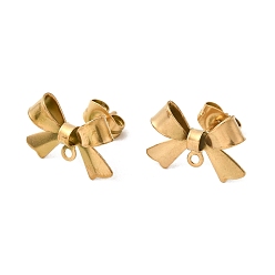 Золотой 304 фурнитура для сережек-гвоздиков в виде банта из нержавеющей стали, с петлей, золотые, 10x15 мм, отверстие : 1.2 мм, штифты : 0.7 мм