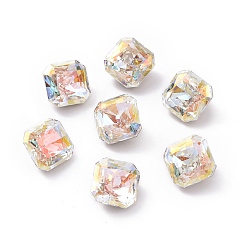 Light Crystal AB K5 Glass Rhinestone Cabochons, Pointed Back & Back Plated, Faceted, Square, Light Crystal AB, 10x10x6.5mm