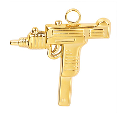Golden Stainless Steel Pendants, Gun Shape Charms, Golden, 26x25x2mm, Hole: 2mm