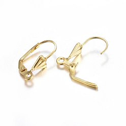 Real 18K Gold Plated 304 Stainless Steel Leverback Earring Findings, with Loop, Real 18k Gold Plated, 19x12x6mm, Hole: 1.5mm, Pin: 0.8mm