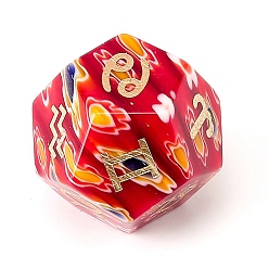 Crimson Handmade Millefiori Glass Classical 12-Sided Polyhedral Dice, Engrave Twelve Constellations Divination Game Toy, Crimson, 20x20mm