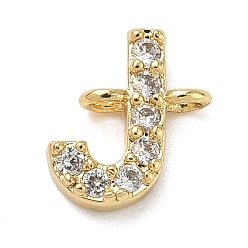 Letter J Подвески-буквы с микропаве из латуни и прозрачными кубическими циркониями, реальный 18 k позолоченный, стойки покрытие, без кадмия и без свинца, долговечный, буква J, 8.5~9.5x6.5~12.5x2.5 мм, отверстие : 1.2 мм