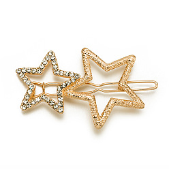 golden Alloy Geometric Hair Clip with Rhinestone Star Edge - Star and Pentagram Hairpin