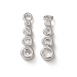 Платина Латунные микропаве прозрачные кубические циркониевые подвески, долговечный, стойки покрытие, плоские круглые прелести, платина, 13.5x3.5x2.5 мм, отверстие : 1.2 мм