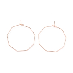 Розовое Золото Ионное покрытие (ip) 316 серьги-кольца из нержавеющей стали, Винные стекла, восьмиугольник, розовое золото , 25x26.5x0.7 мм