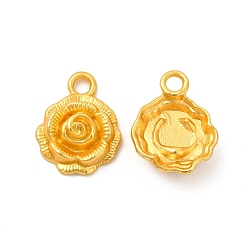 Matte Gold Color Rack Plating Alloy Pendants, Lead Free & Cadmium Free & Nickel Free, Rose Charm, Matte Gold Color, 17x13.5x5mm, Hole: 2.5mm