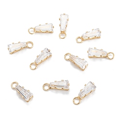 Real 18K Gold Plated Brass Clear Cubic Zirconia Charms, Long-Lasting Plated, Trapezoid, Real 18k Gold Plated, 11x3.5x3mm, Hole: 2mm