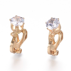 Golden Brass Clip-on Earring Findings, with Clear Cubic Zirconia and Loop, Golden, 17x6x9mm, Hole: 1.2mm