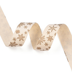 Snowflake Single Face Printed Cotton Ribbons, Christmas Party Decoration, Camel, Snowflake Pattern, 5/8 inch(16.5mm), about 2.00 Yards(1.82m)/Roll