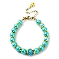 Turquoise Glass Imitation Pearl Beaded Bracelets for Women, Turquoise, 7-1/8 inch(18cm)