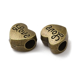 Antique Bronze Alloy European Beads, Large Hole Beads, Heart with Word Love, Antique Bronze, 11x11.8x7.6mm, Hole: 4.2mm