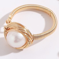 JZ0137-4 Single Large Pearl Ring Minimalist Pearl Gold Wire Ring for Women - 14K Copper Thread Jewelry Hand Accessory