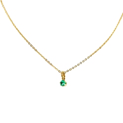 Green Birthstone Style Cubic Zirconia Diamond Pendant Necklace, with Golden Titanium Steel Chains, Green, 17.72 inch(45cm)