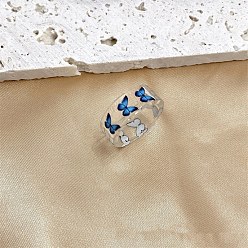 Dodger Blue Acrylic Butterfly Finger Ring for Women, Dodger Blue, US Size 6 1/2(16.9mm)