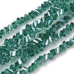 Темно-Зеленый Гальванизируйте прозрачное стекло бисер нитей, треугольные, граненые, AB цвет, темно-зеленый, 3x2x2 мм, отверстие : 0.7 мм, около 135 шт / нитка, 9.21'' (23.4 см)