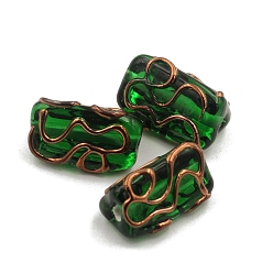 Green Transparent Czech Glass Beads, Triangle with Golden Wave, Green, 16x8mm