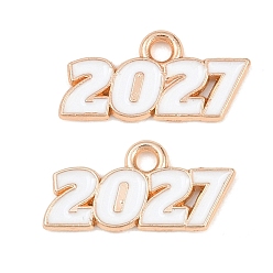 Белый Подвески из эмали и сплава, число 2027 прелести, золотые, белые, 9x18x1.5 мм, отверстие : 1.8 мм