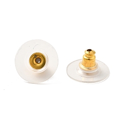 Golden Brass Bullet Clutch Earring Backs, with Plastic Pads, Ear Nuts, Golden, 11x11x6.5mm, Hole: 1mm