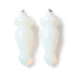 Опал Opalite подвески, конус прелести, с латунной фурнитурой , платина, 53.5~55.5x18~18.5 мм, отверстие : 7x5.5 мм