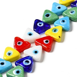 Colorful Evil Eye Handmade Lampwork Beads Strands, Triangle, Colorful, 10~12x13~13.5x3.5~4mm, Hole: 1.2mm, about 36pcs/strand, 16.42 inch(41.7cm)