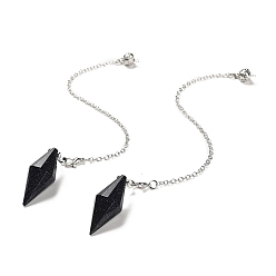 Синий Драгоценный Камень Синтетические маятники с заостренным наконечником из синего золота, шарм пули, с покрытием стойки латунная цепочка и застежки-карабины, без свинца и без кадмия, 226~230 мм, отверстие : 2.5 мм