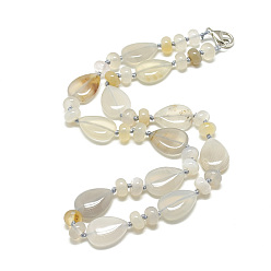 Natural Agate Natural White Agate Beaded Necklaces, with Alloy Lobster Clasps, teardrop, 18.1 inch~18.5  inch(46~47cm), Teardrop: 18x13x5.5mm