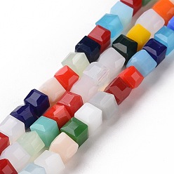 Coloré Perles en verre, facette, carrée, colorées, 4~4.8x4~4.8x4~4.8mm, Trou: 1mm, Environ 95~99 pcs/chapelet, 16.18'' (41.1 cm)