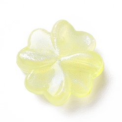 Yellow Luminous Acrylic Beads, Glitter Beads, Glow in the Dark, Four Leaf Clover, Yellow, 15.5x16x5mm, Hole: 2mm, about 740pcs/500g