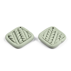 Dunkles Seegrün Handmade Fimo Anhänger, imitierte gewebte Matte, Karo, dunkles Seegrün, 32~34x32~34x5~6 mm, Bohrung: 1.8 mm