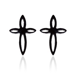 black Fashionable Stainless Steel Earrings with Hollowed-out Chinese Knot - Cross Pendant, Unique