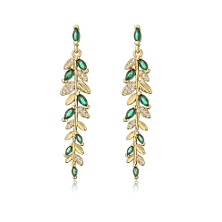 43213 Elegant Copper Plated Gold Geometric Pendant Earrings with Zirconia Stones for Women