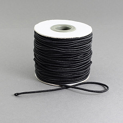 Black Round Elastic Cord, with Nylon Outside and Rubber Inside, Black, 1.2mm, about 109.36 yards(100m)/roll