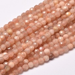 Sunstone Faceted Round Natural Sunstone Beads Strands, 4mm, Hole: 1mm, about 94pcs/strand, 15.4 inch