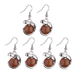 Goldstone Synthetic Goldstone Chameleon Dangle Earrings with Crystal Rhinestone, Platinum Brass Jewelry for Women, 39mm, Pin: 0.7mm