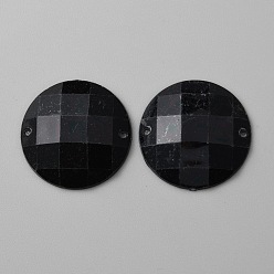 Schwarz Nähen auf Rhine, facettierter Acryl-Strassstein, 2-Loch-Links, flacher Rücken & Rückseite plattiert, Halbrund, für Kostüm, Abendkleider, Kleidung, Hochzeitskleid, Dekoration, Schwarz, 24.5~25x5.8 mm, Bohrung: 1.2 mm