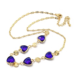 Golden Faceted Heart Glass Beads Bib Necklaces, Brass Chain Neckalces, Golden, 15.83 inch(40.2cm)