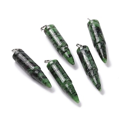 Ruby in Zoisite Natural Ruby in Zoisite Pointed Pendants, with 201 Stainless Steel Split Rings, Bullet, Stainless Steel Color, 42~46x10mm, Hole: 5mm