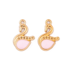 Pink Свет позолоченные сплава горный хрусталь эмаль настройки подвесные, без кадмия и без свинца, лебединое очарование, розовые, 18.5x12x2 мм, отверстие : 2 мм, пригодный для стразов 1 мм