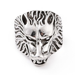 Antique Silver Wolf Head Wide Band Rings for Men, Punk Alloy Cuff Finger Ring, Antique Silver, US Size 8 1/4(18.3mm), 5~24mm