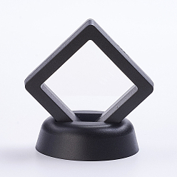 Black Plastic Frame Stands, with Transparent Membrane, 3D Floating Frame Display Holder, Coin Display Box, Square, Black, 69x69x54mm