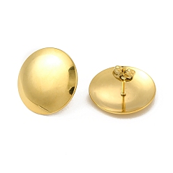 Real 18K Gold Plated Ion Plating(IP) 304 Stainless Steel Flat Round Stud Earrings for Women, Real 18K Gold Plated, 20mm, Pin: 0.8mm