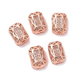 Clear Eco-friendly Brass Micro Pave Cubic Zirconia Multi-strand Links, Rack Plating, Cadmium Free & Lead Free, Rectangle Octagon, Rose Gold, Clear, 12x8x5mm, Hole: 1.2mm