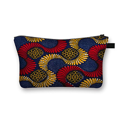 Prussian Blue Printed Polyester Cosmetic Zipper Bag, Clutch Bags Ladies Large Capacity Travel Storage Bag, Prussian Blue, 21.5x13cm