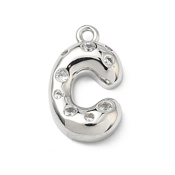 Letter C Латунные микропаве прозрачные подвески с фианитом, без кадмия и без свинца, долговечный, стойки покрытие, платина, буква С, 21.5x13x5 мм, отверстие : 1.6 мм