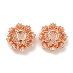 Розовое Золото Покрытие стойки латунь микро паве прозрачные колпачки из кубического циркония, долговечный, без свинца и без кадмия, цветок, розовое золото , 14x5.5 мм, отверстие : 2.8 мм