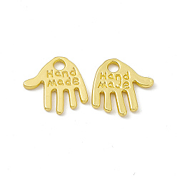 Matte Gold Color Rack Plating Alloy Charms, Cadmium Free & Lead Free & Nickle Free, Hand with Word Hand Made, Matte Gold Color, 12x12.5x1mm, Hole: 2mm
