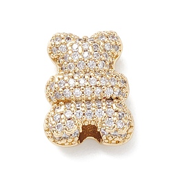 Clear Brass Micro Pave Cubic Zirconia Beads, Real 18K Gold Plated, Bear, Clear, 16x12x6mm, Hole: 2.5mm